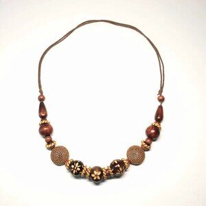 Bohemian Tribal Wooden Beaded Necklace Ethnic Pendant Handmade Brown Retro Jewel